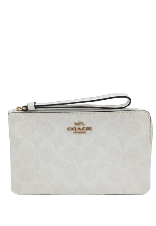 Coach Large Corner Zip Wristlet In Signature - White