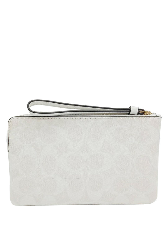Coach Large Corner Zip Wristlet In Signature - White