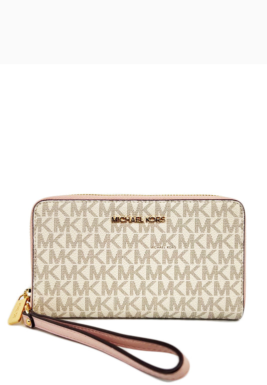 Michael Kors Jet Set Travel Large Flat Signature Phone Wallet -  Vanilla/Powder Blush