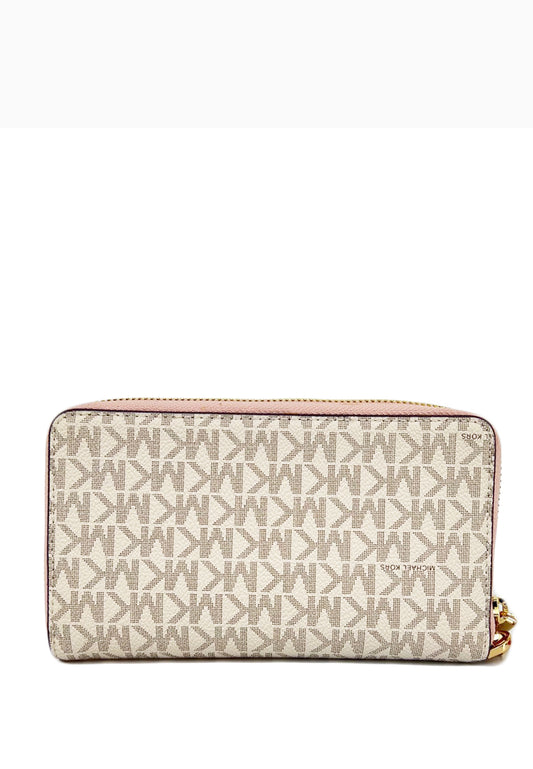 Michael Kors Jet Set Travel Large Flat Signature Phone Wallet -  Vanilla/Powder Blush