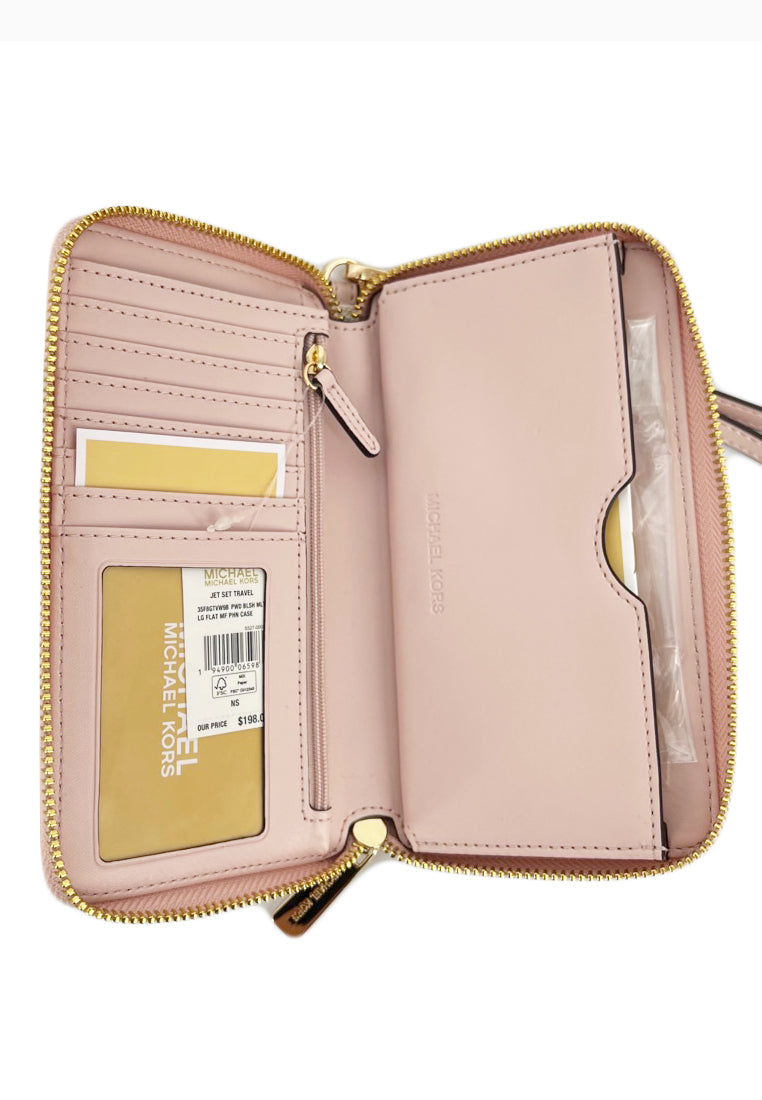 Michael Kors Jet Set Travel Large Flat Signature Phone Wallet -  Vanilla/Powder Blush