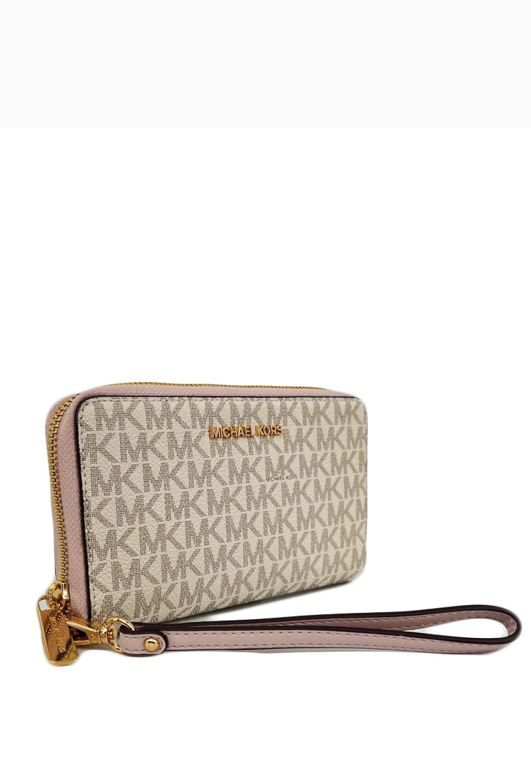 Michael Kors Jet Set Travel Large Flat Signature Phone Wallet -  Vanilla/Powder Blush