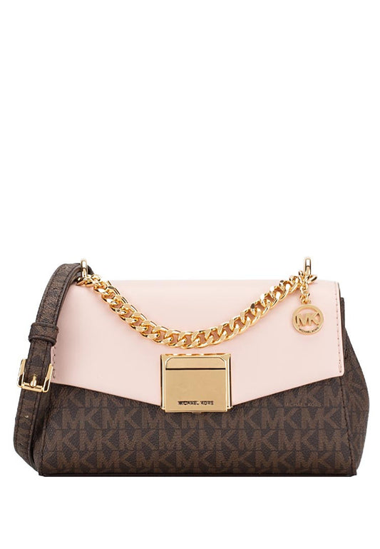 Michael Kors Lita Small Leather Crossbody Bag - Dark Brown/Powder Blush