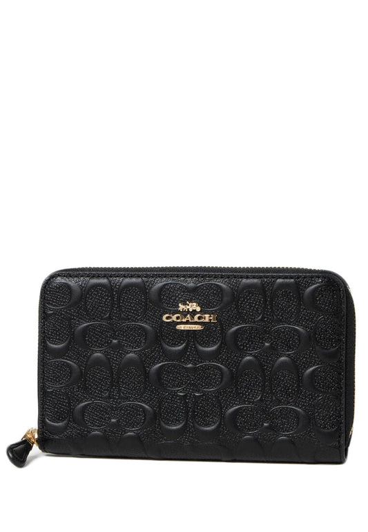 Coach Medium ID Zip Wallet In Signature Leather - Black