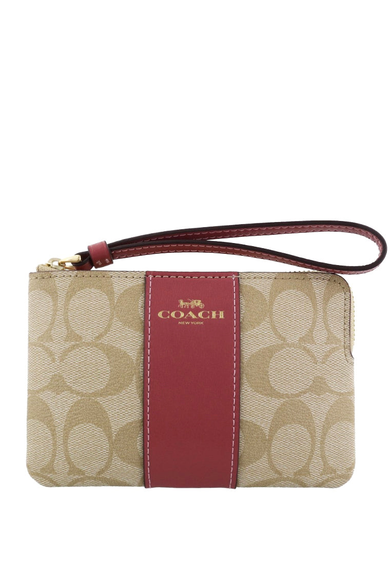 Coach Corner Zip Wristlet In Signature Canvas - Light Brown/Rougue