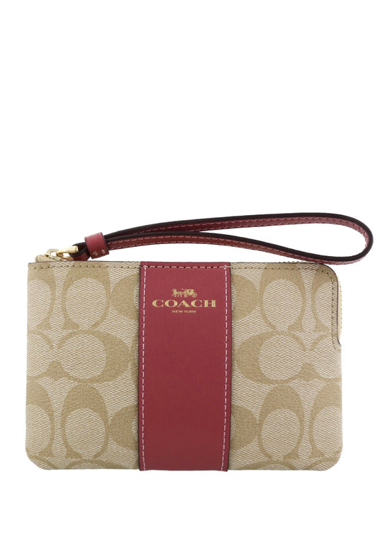 Coach Corner Zip Wristlet In Signature Canvas - Light Brown/Rougue