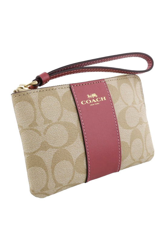 Coach Corner Zip Wristlet In Signature Canvas - Light Brown/Rougue