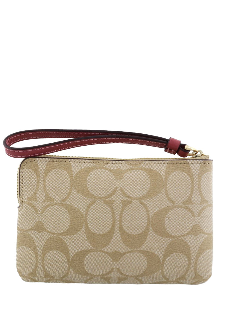 Coach Corner Zip Wristlet In Signature Canvas - Light Brown/Rougue
