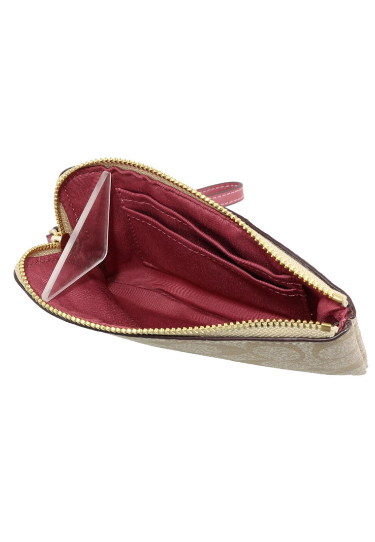 Coach Corner Zip Wristlet In Signature Canvas - Light Brown/Rougue