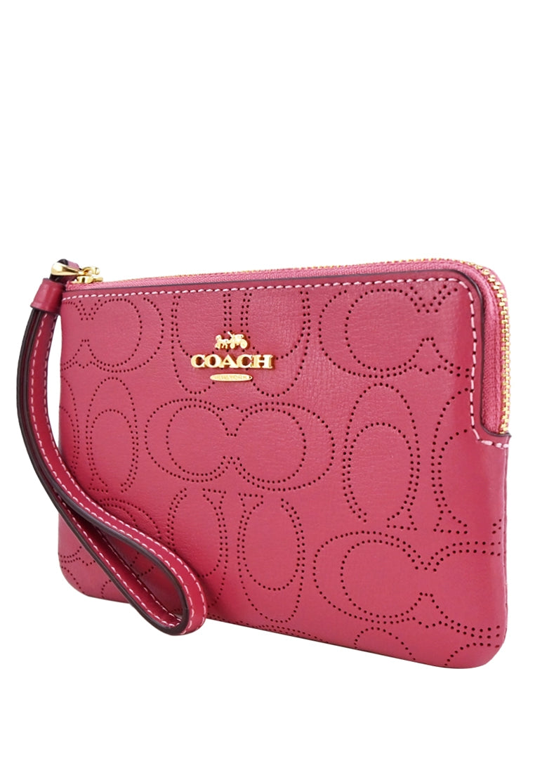 Coach Perforated Signature Leather Small Corner Zip Wristlet - Rouge