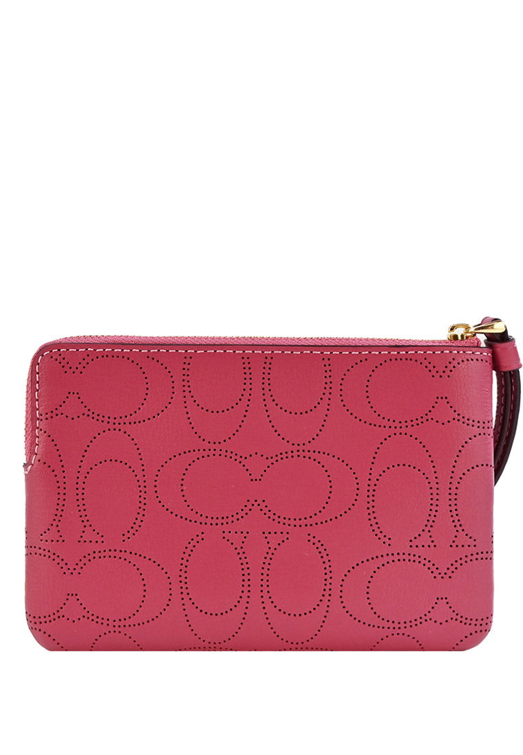Coach Perforated Signature Leather Small Corner Zip Wristlet - Rouge