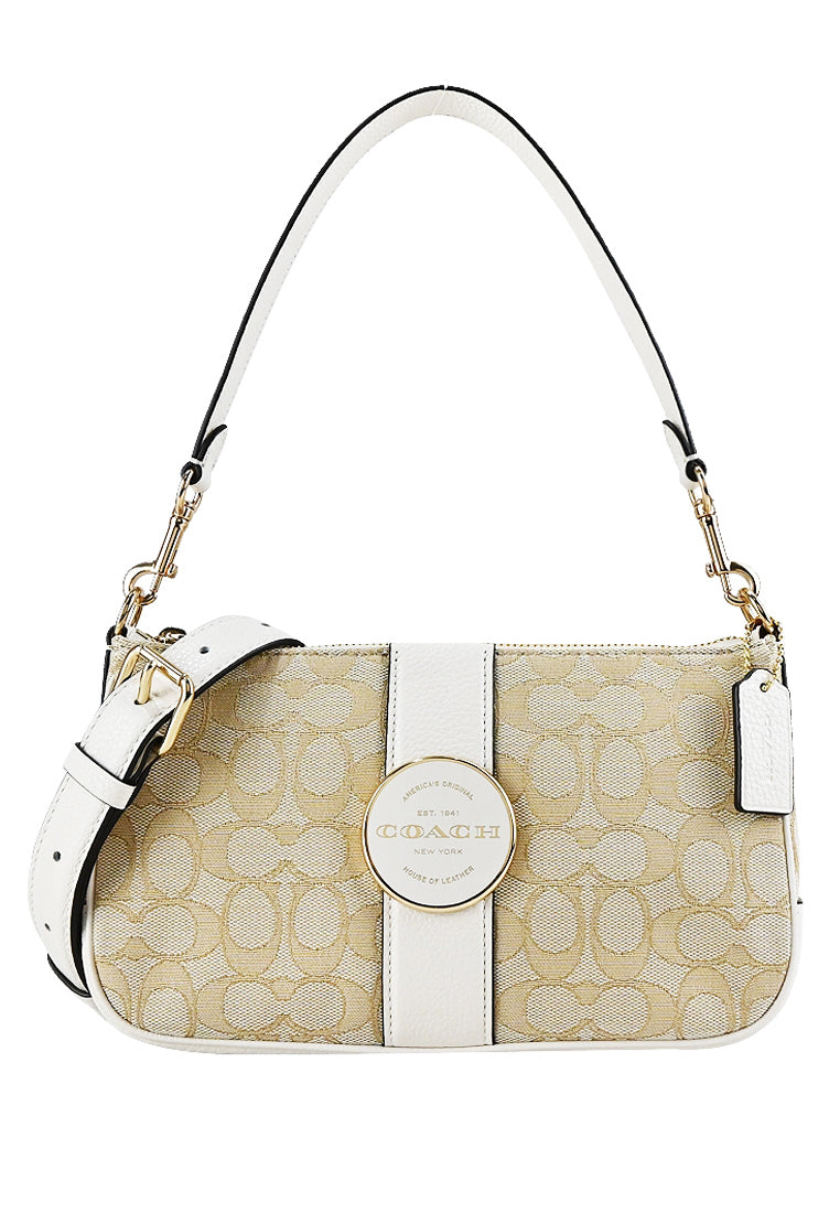 Coach Lonnie Baguette In Signature Jacquard - Light Brown/White