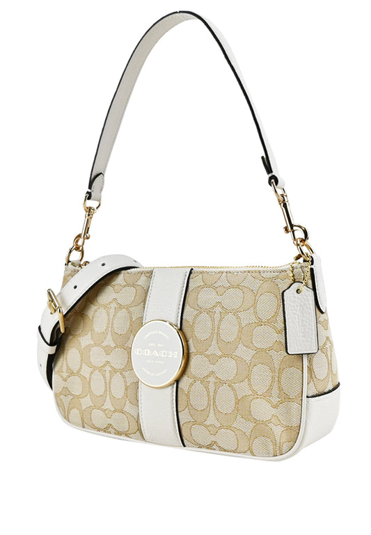 Coach Lonnie Baguette In Signature Jacquard - Light Brown/White