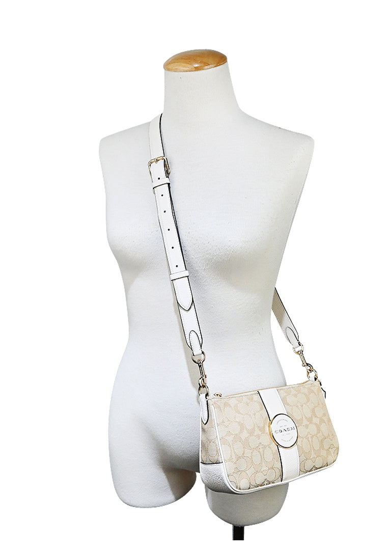 Coach Lonnie Baguette In Signature Jacquard - Light Brown/White