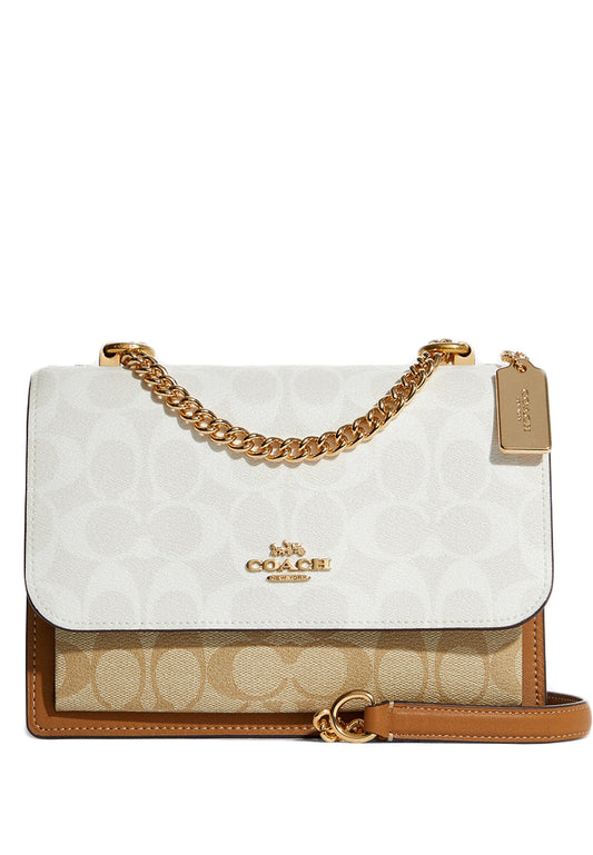 Coach Klare Crossbody In Blocked Signature Canvas - White/Light Brown