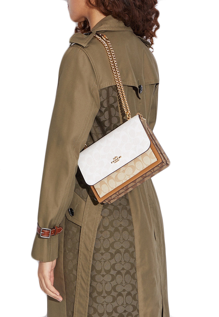 Coach Klare Crossbody In Blocked Signature Canvas - White/Light Brown