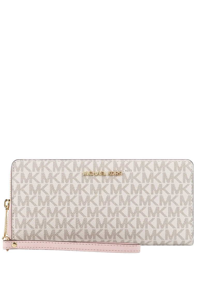 Michael Kors Jet Set Travel Signature Zip Around Continental Wallet - Vanilla/Powder Blush