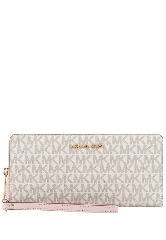 Michael Kors Jet Set Travel Signature Zip Around Continental Wallet - Vanilla/Powder Blush