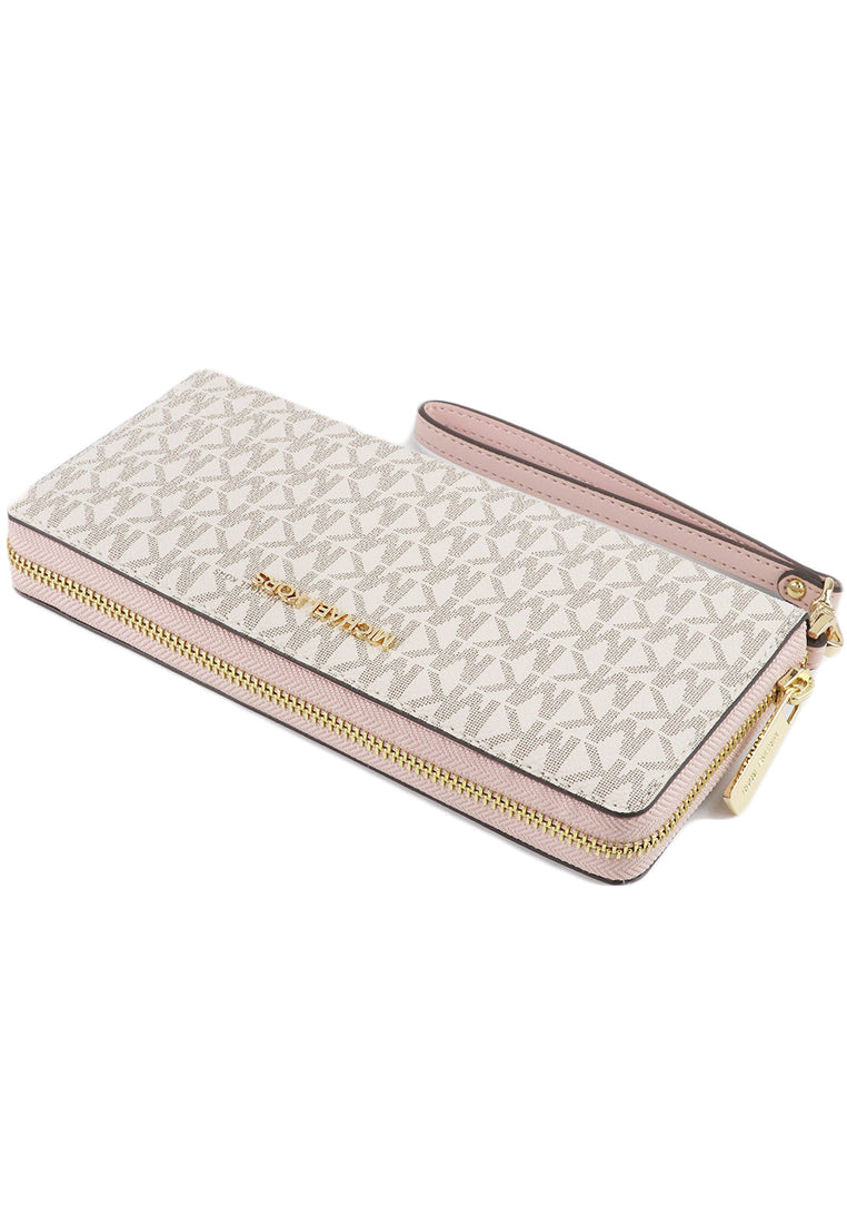 Michael Kors Jet Set Travel Signature Zip Around Continental Wallet - Vanilla/Powder Blush