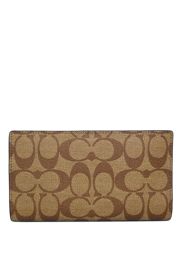 Coach Slim Zip Wallet In Signature Canvas - Brown