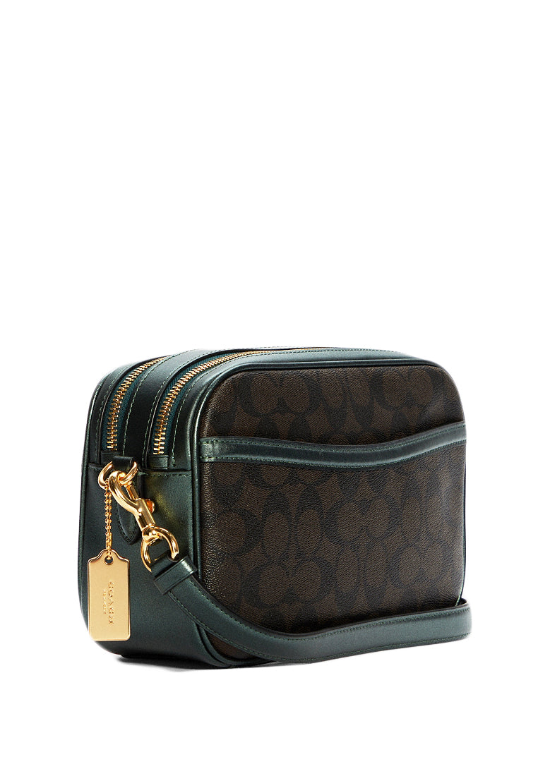 Coach Jes Crossbody In Signature Canvas - Dark Brown/Metallic Ivy