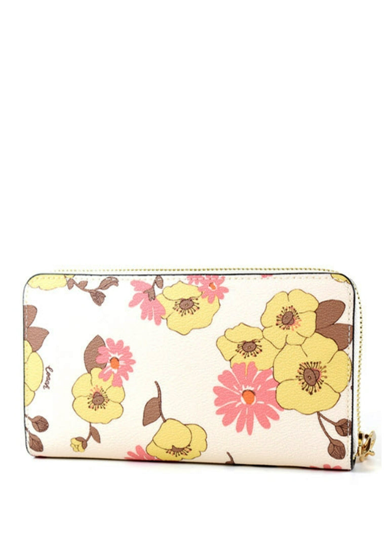 Coach Long Zip Around Wallet In Signature Canvas With Floral - White