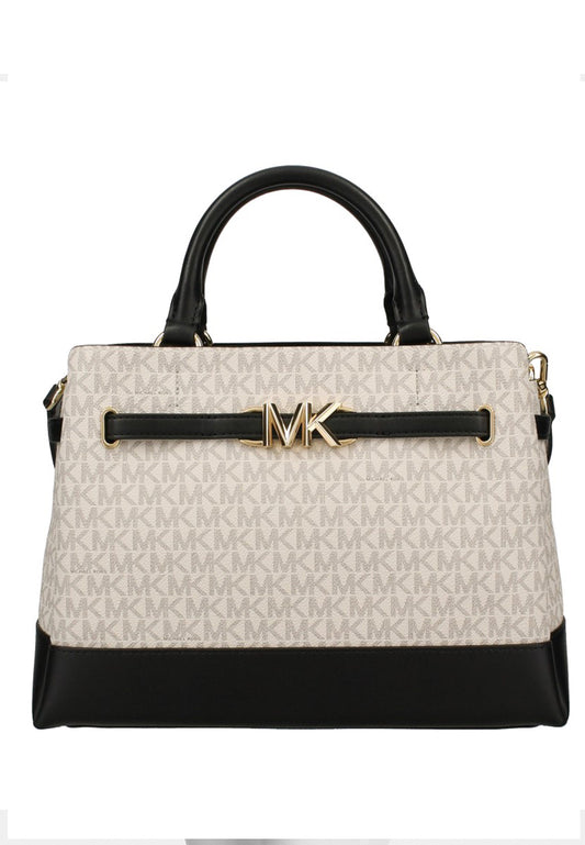 Michael Kors Reed Large Logo Belted Satchel - Vanilla/Black