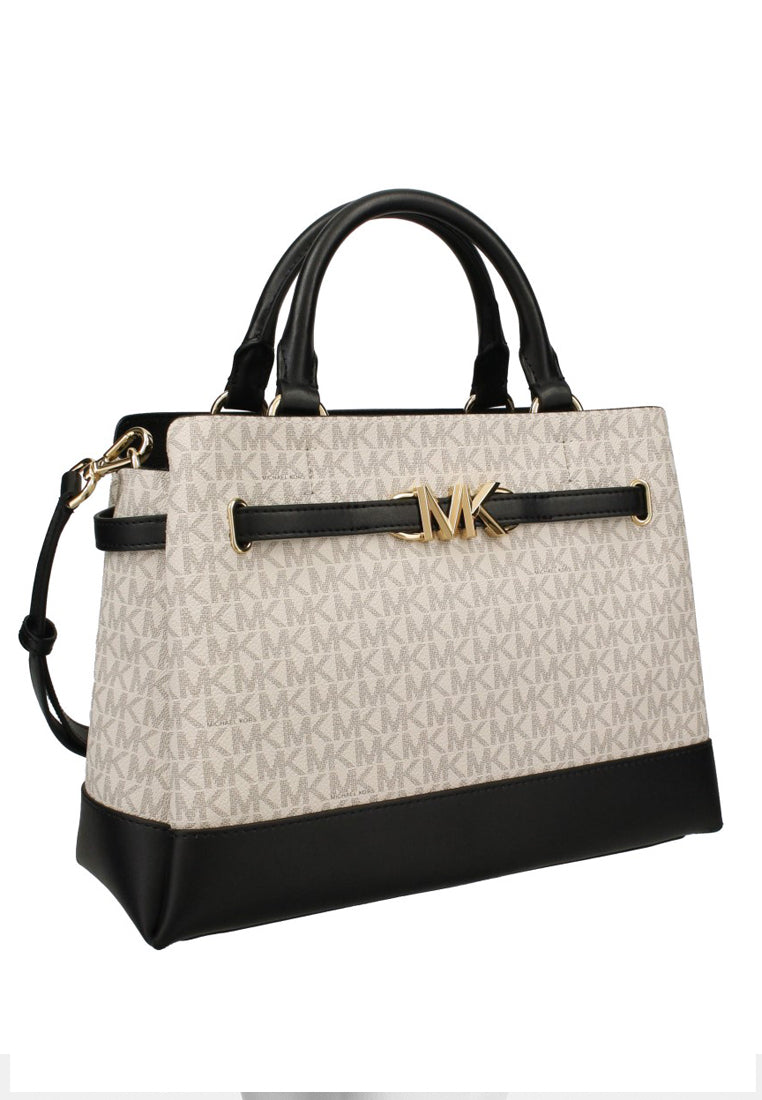Michael Kors Reed Large Logo Belted Satchel - Vanilla/Black