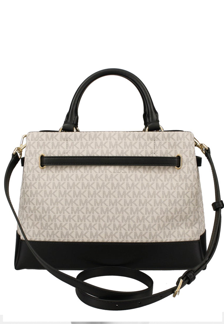 Michael Kors Reed Large Logo Belted Satchel - Vanilla/Black