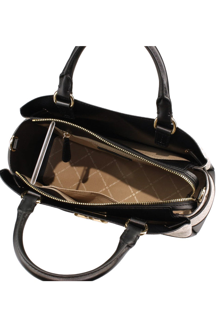 Michael Kors Reed Large Logo Belted Satchel - Vanilla/Black