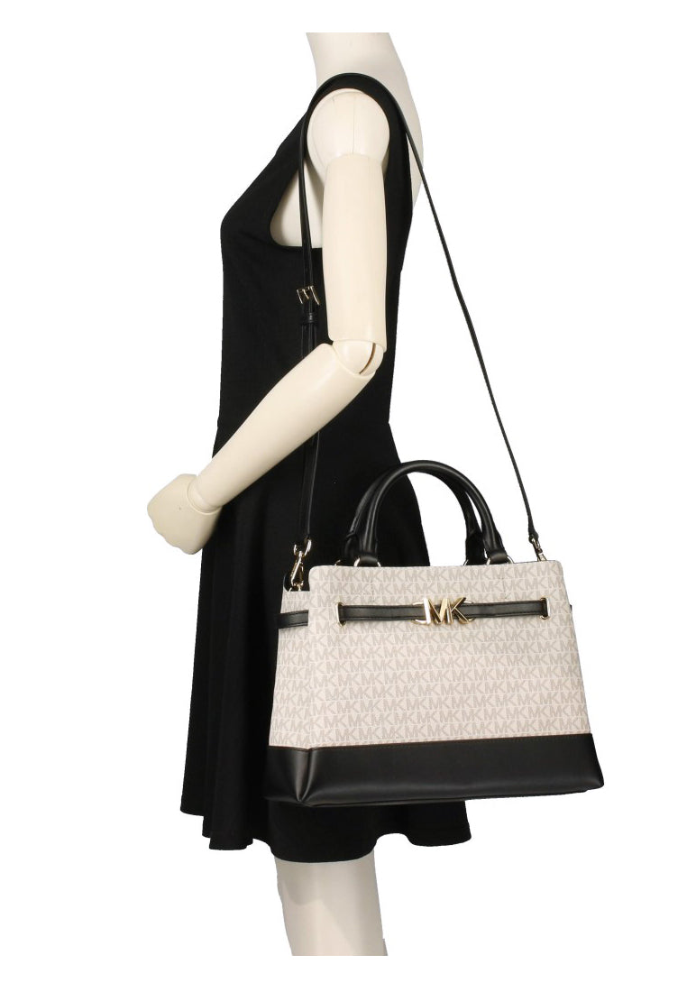 Michael Kors Reed Large Logo Belted Satchel - Vanilla/Black