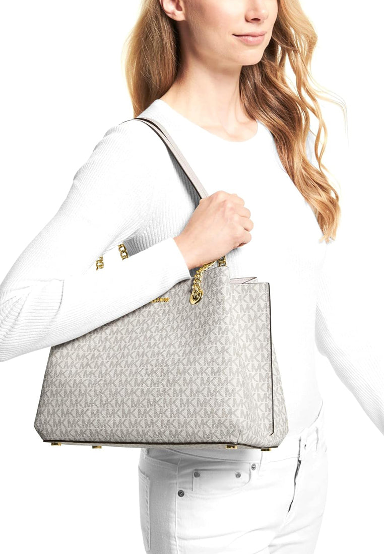 Michael Kors Teagan Large Signature Shoulder Bag - Vanilla