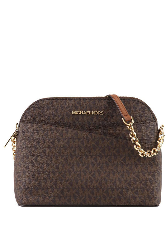 Michael Kors Jet Set Travel Medium Logo Dome Crossbody Bag In Signature - Dark Brown