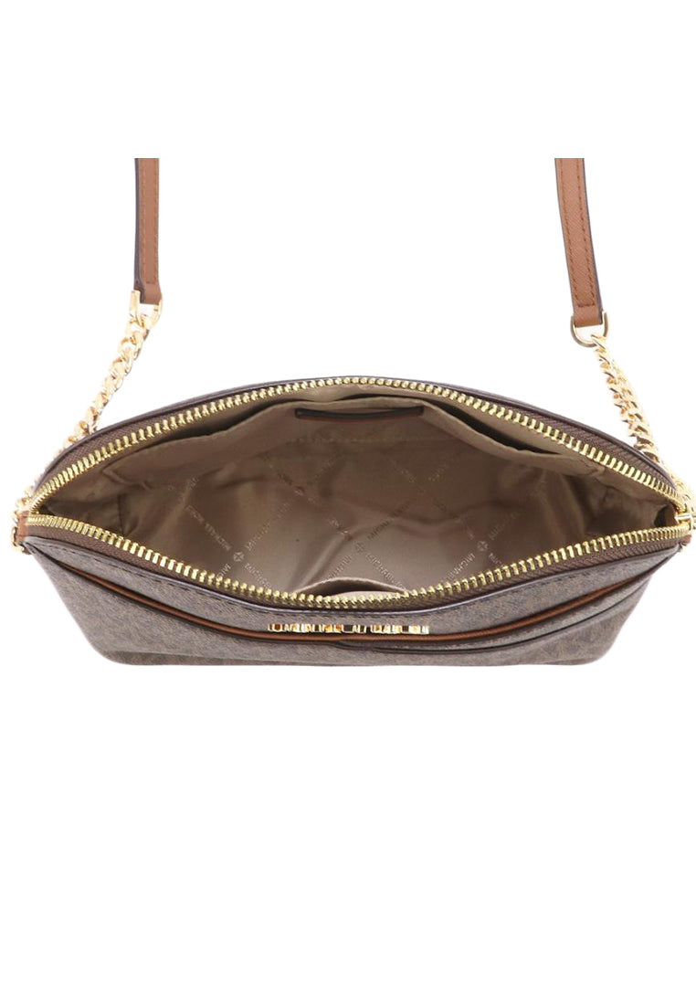 Michael Kors Jet Set Travel Medium Logo Dome Crossbody Bag In Signature - Dark Brown