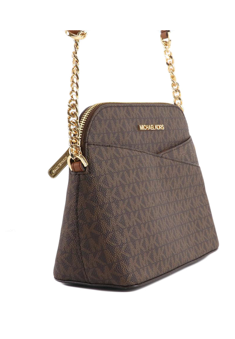 Michael Kors Jet Set Travel Medium Logo Dome Crossbody Bag In Signature - Dark Brown