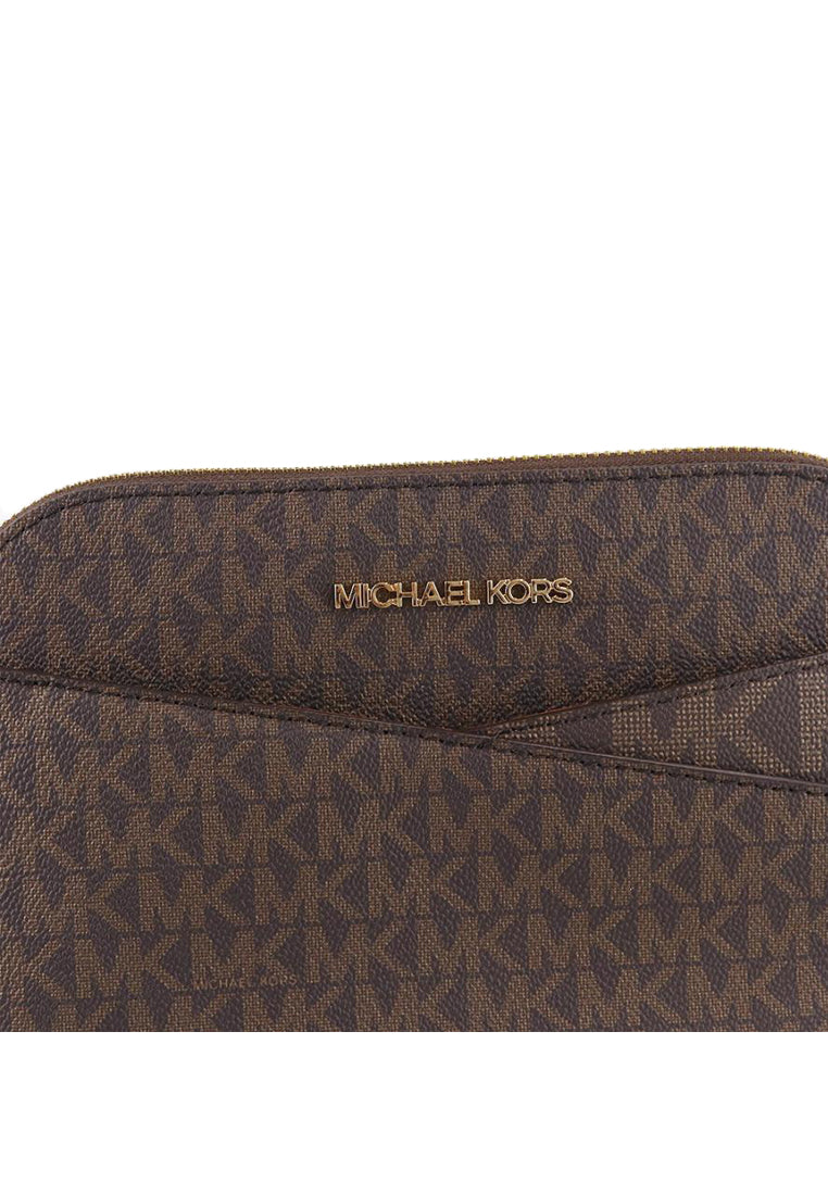 Michael Kors Jet Set Travel Medium Logo Dome Crossbody Bag In Signature - Dark Brown