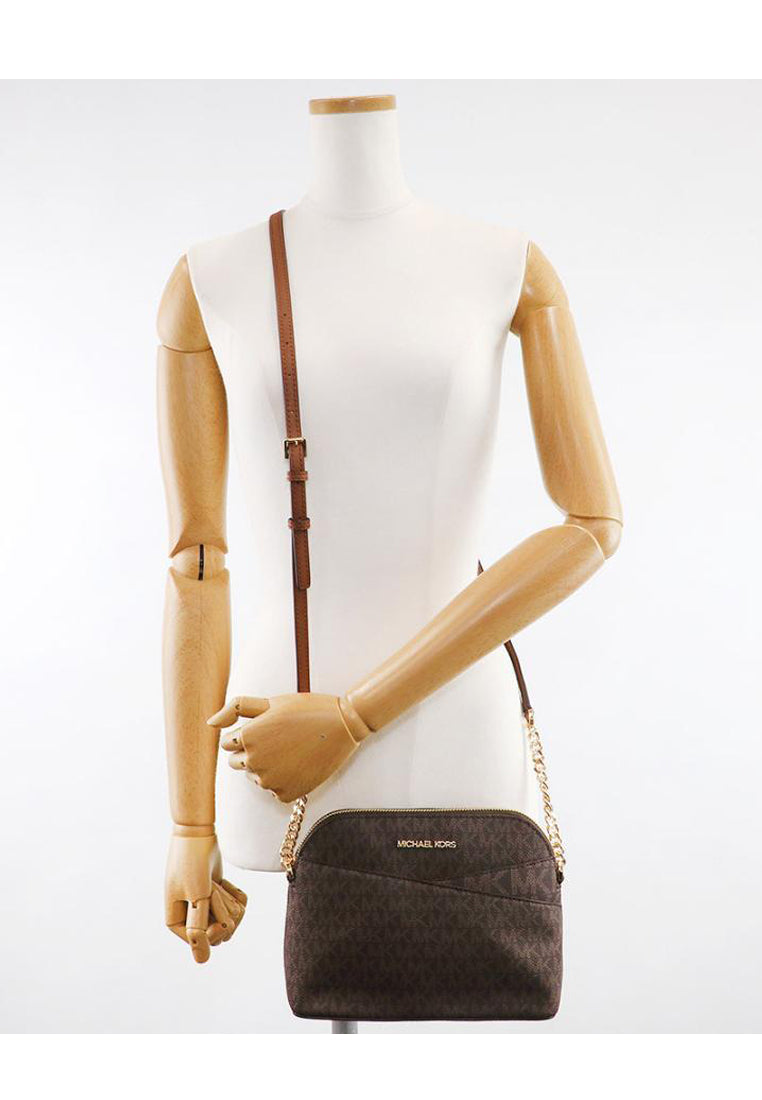 Michael Kors Jet Set Travel Medium Logo Dome Crossbody Bag In Signature - Dark Brown