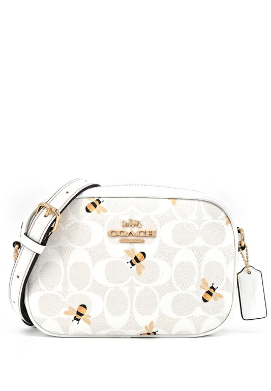 Coach Mini Jamie Camera Bag In Signature Canvas With Bee Print - Glacier White