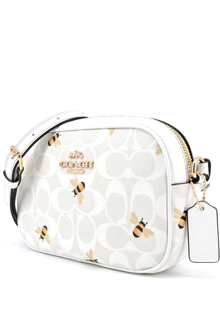 Coach Mini Jamie Camera Bag In Signature Canvas With Bee Print - Glacier White