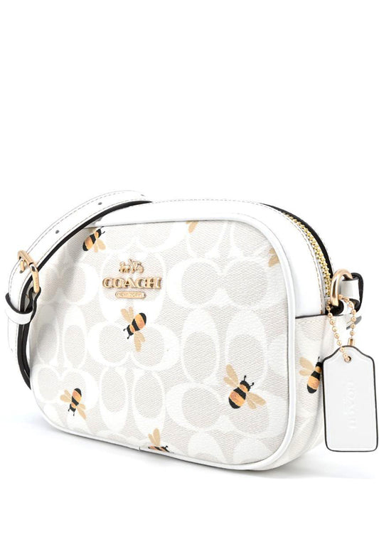Coach Mini Jamie Camera Bag In Signature Canvas With Bee Print - Glacier White