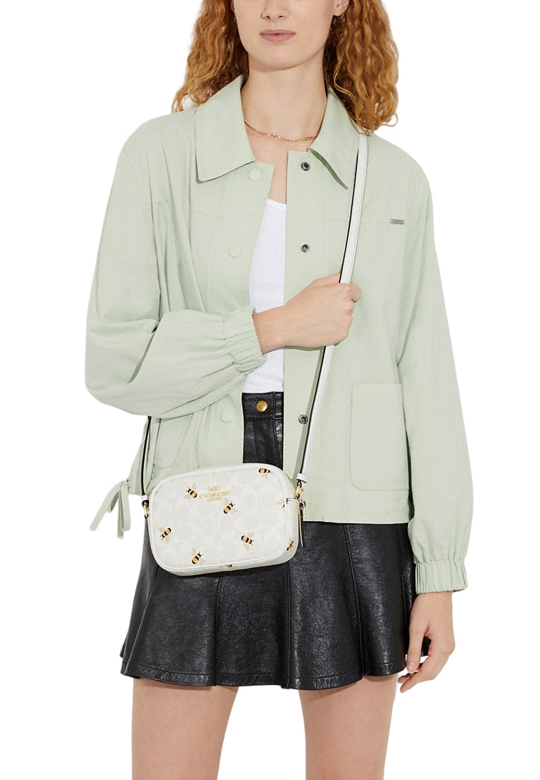 Coach Mini Jamie Camera Bag In Signature Canvas With Bee Print - Glacier White