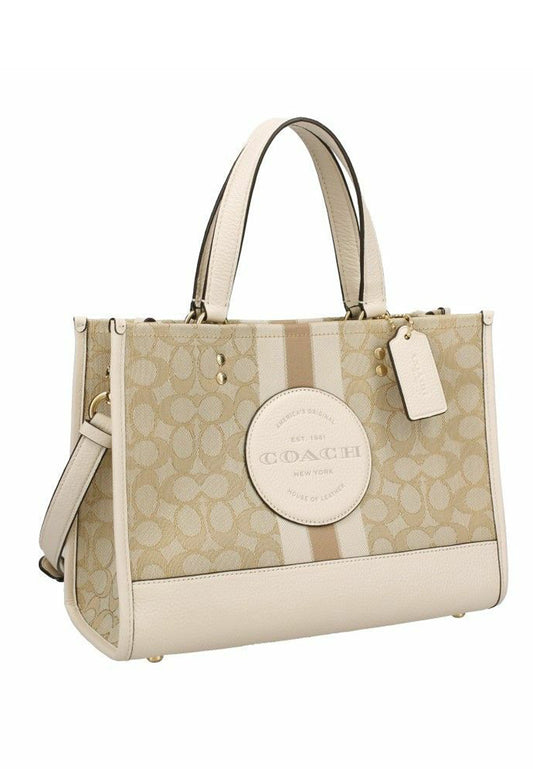 Coach Dempsey Carryall In Signature Jacquard With Stripe And Coach Patch - Light Brown/White