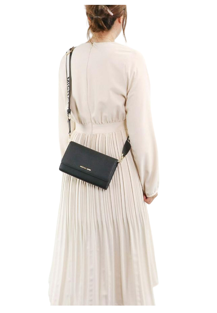 Michael Kors Jet Set Large Leather Crossbody Bag - Black