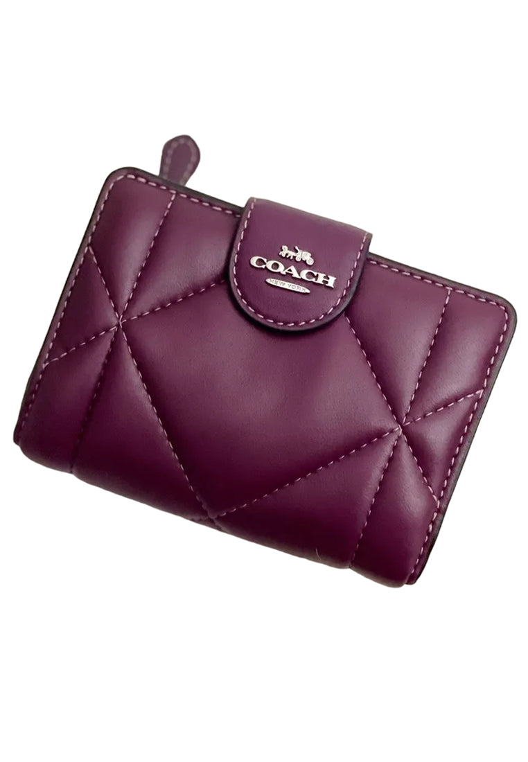 Coach Medium Corner Zip Wallet With Puffy Diamond Quilting - Deep Berry