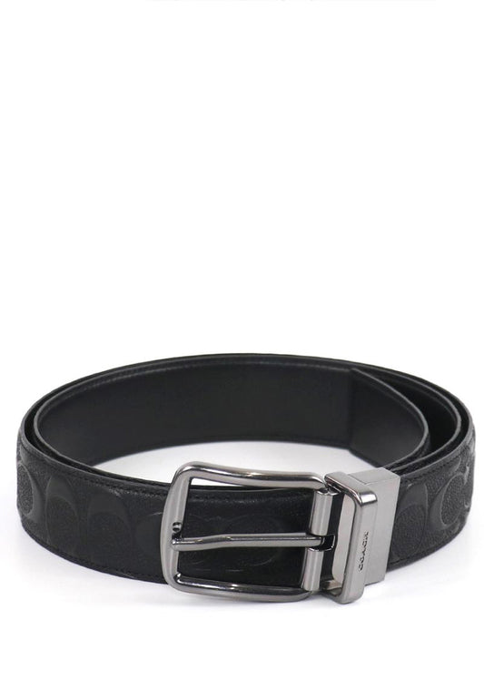 Coach Mens Harness Buckle Cut To Size Reversible Belt 38MM - Black