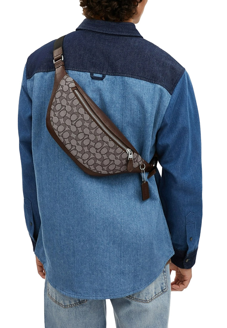 Coach Mens Warren Belt Bag In Signature Jacquard Maple Brown