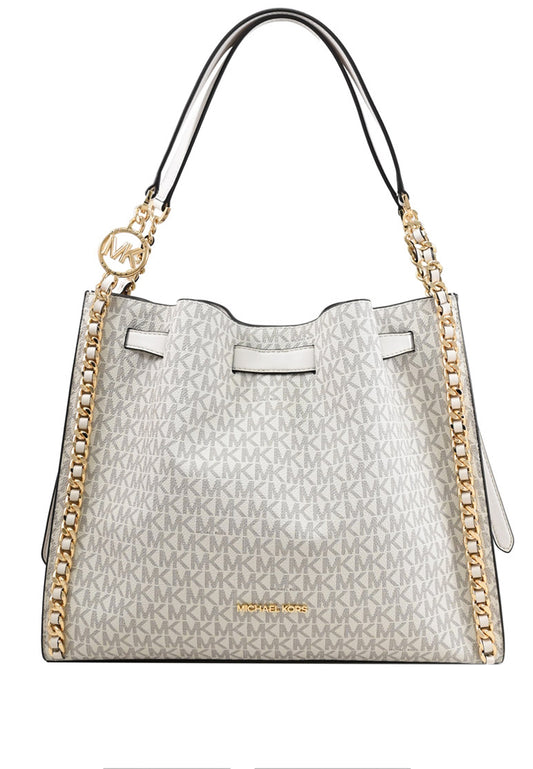 Michael Kors Mina Large Signature Logo Chain Shoulder Bag - Vanilla