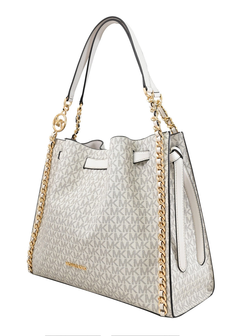 Michael Kors Mina Large Signature Logo Chain Shoulder Bag - Vanilla