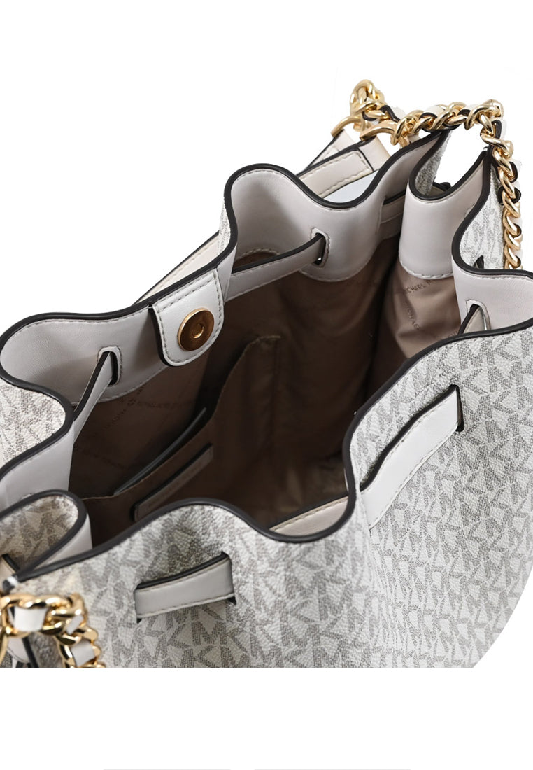 Michael Kors Mina Large Signature Logo Chain Shoulder Bag - Vanilla