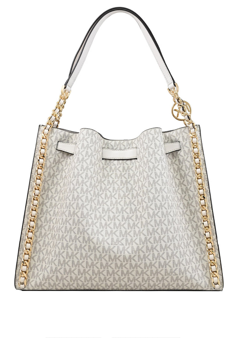 Michael Kors Mina Large Signature Logo Chain Shoulder Bag - Vanilla